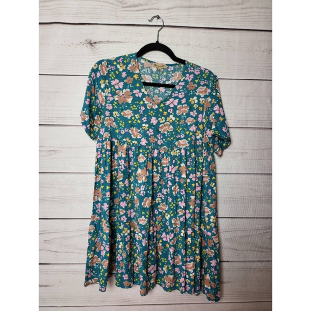 Chances R Womens Fit & Flare‎ Dress Green Mini Floral V-Neck Short Sleeve S